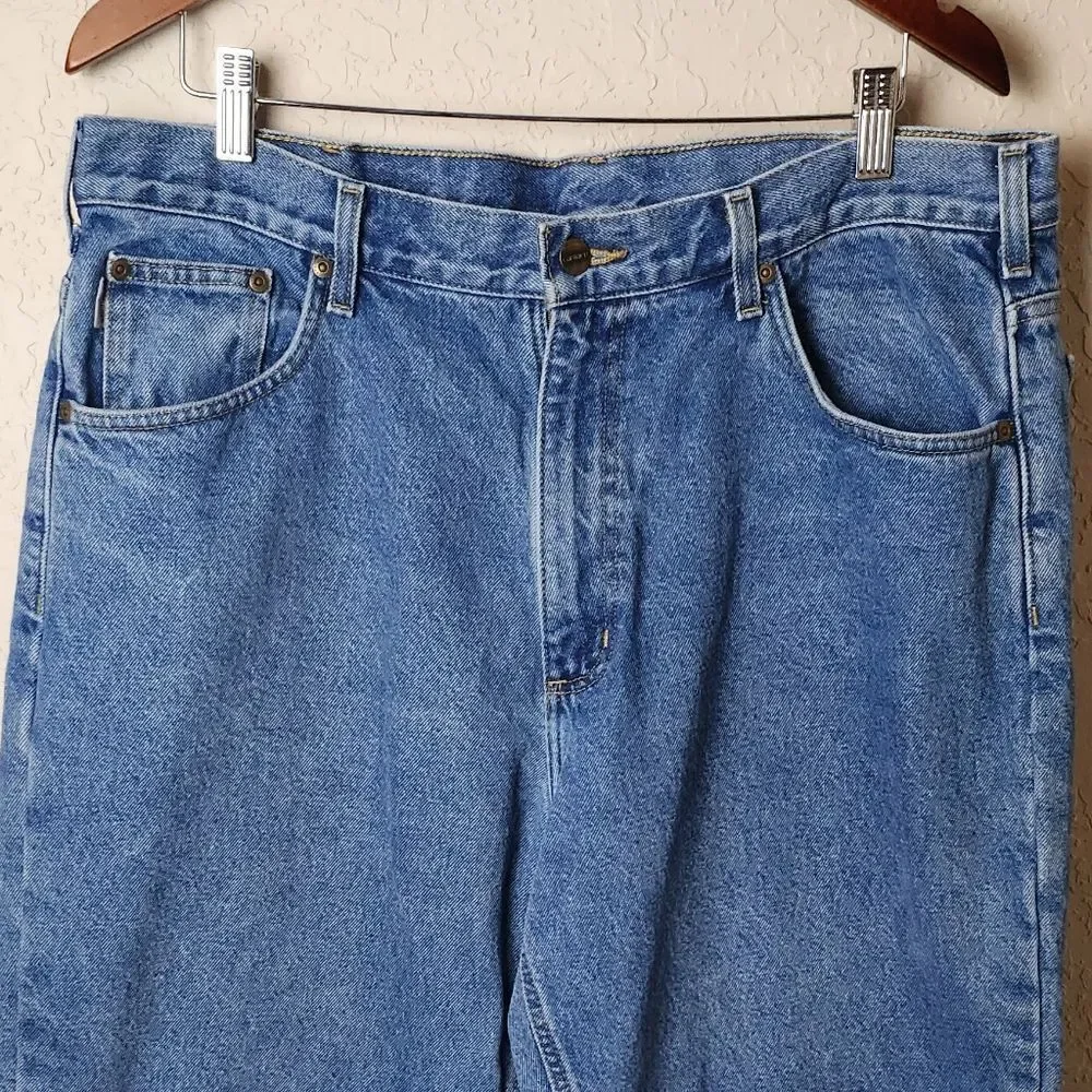 Carhartt Relaxed Fit Straight Leg Flannel Lined Denim Jean Blue Size 38x30